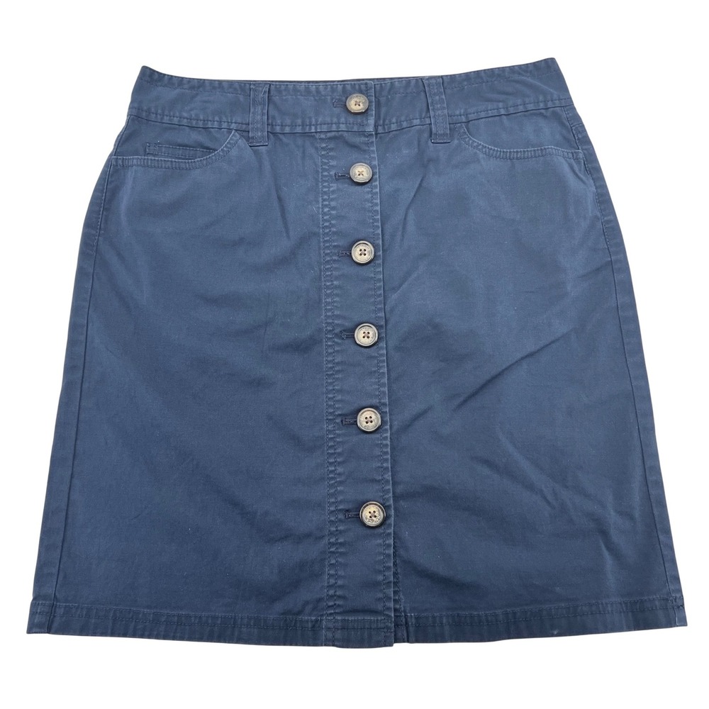 Nautica Navy Blue Button Front Chino Mini Skirt Womens Size 4 Stretch Cotton